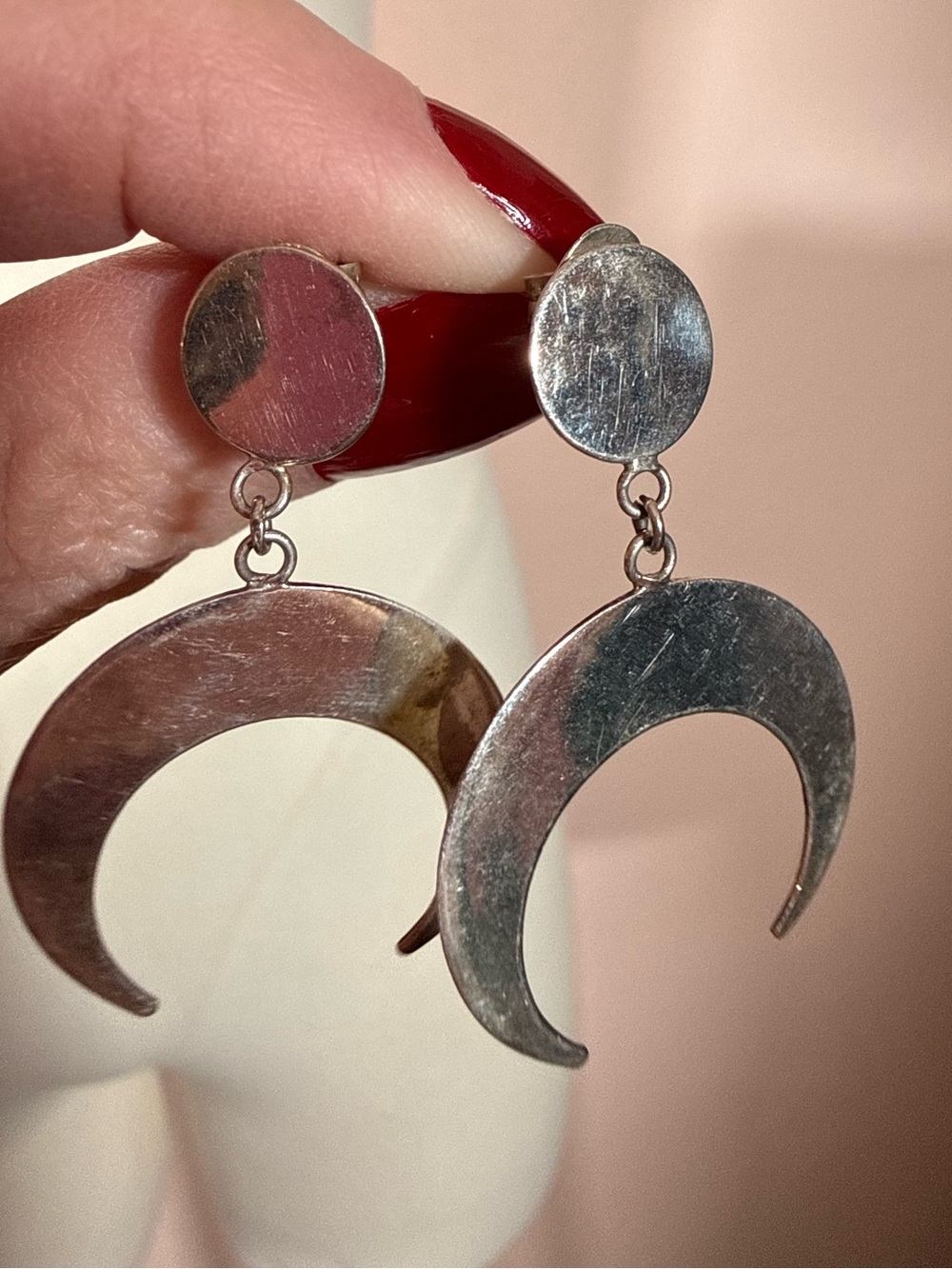 Vintage sterling silver crescent Moon Oversized minimalist earrings